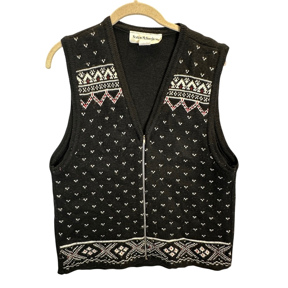 Norton McNaughton Vintage 90s Fair Isle Zip Up Sweater Vest Black Large A-688180